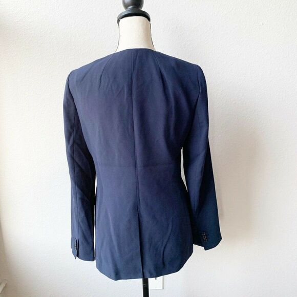 J. Crew French Girl Blazer Womens 2 Navy Collarless Double Button H6285 NEW - Picture 2 of 5